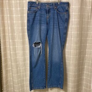 Women's Levi's Bootcut Jeans Distressed Denim Ripped Knee Blue Size XL 36-37 EUC